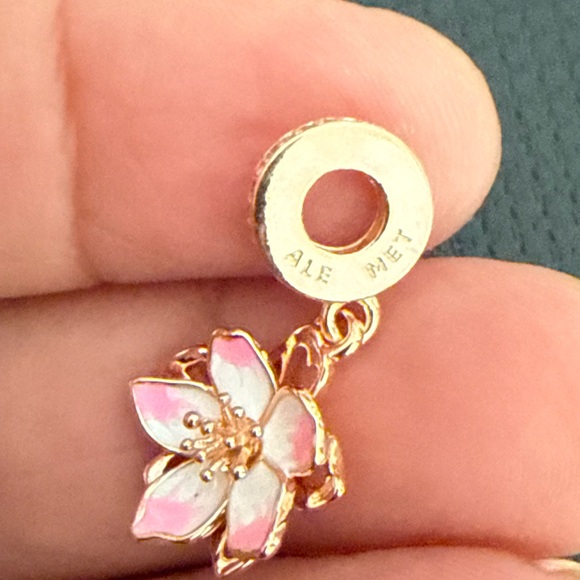 Rose Gold and Pink Flower Charm - Picture 4 of 4